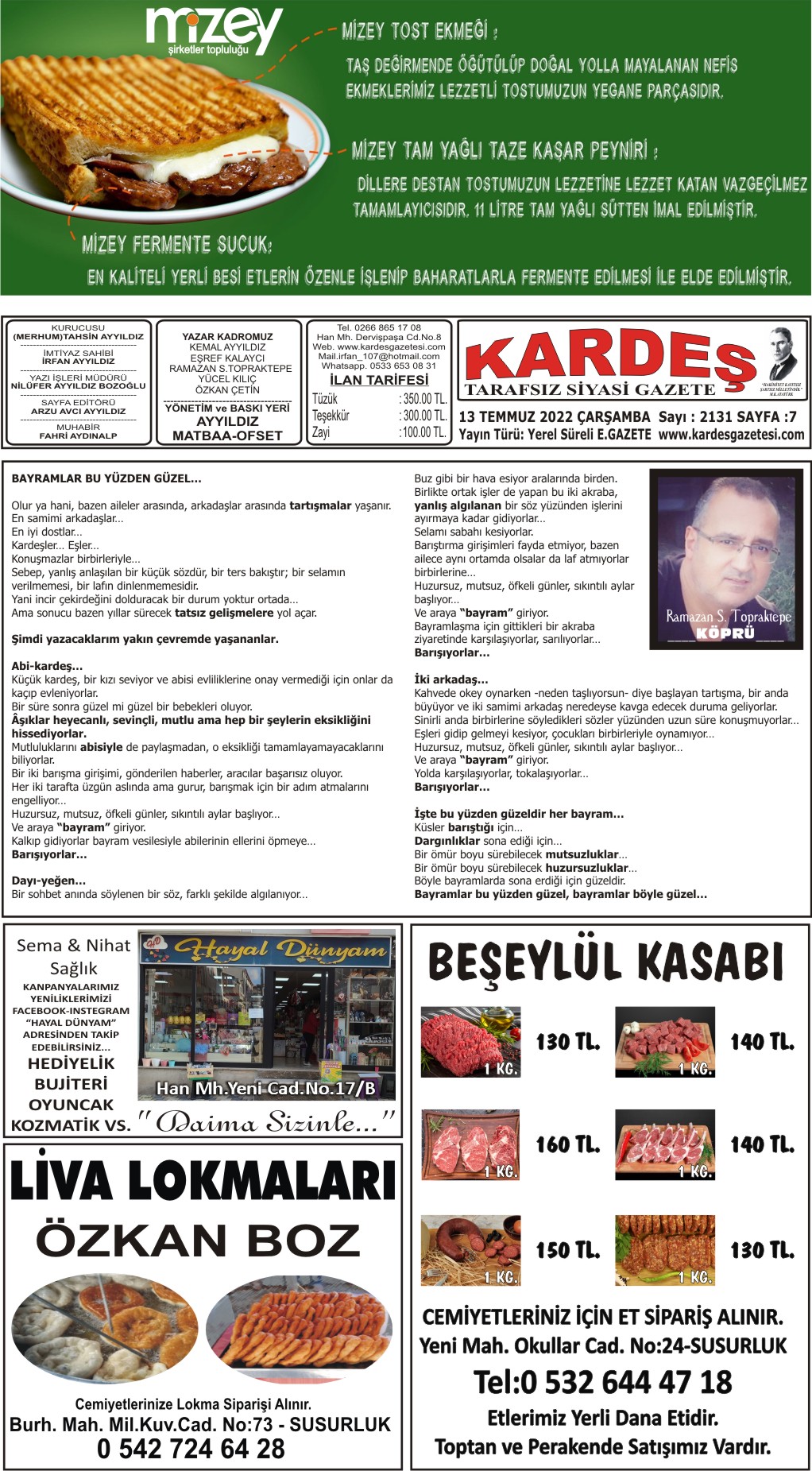 13.07.2022 Tarihli Kardeş Gazetesi Sayfa 7