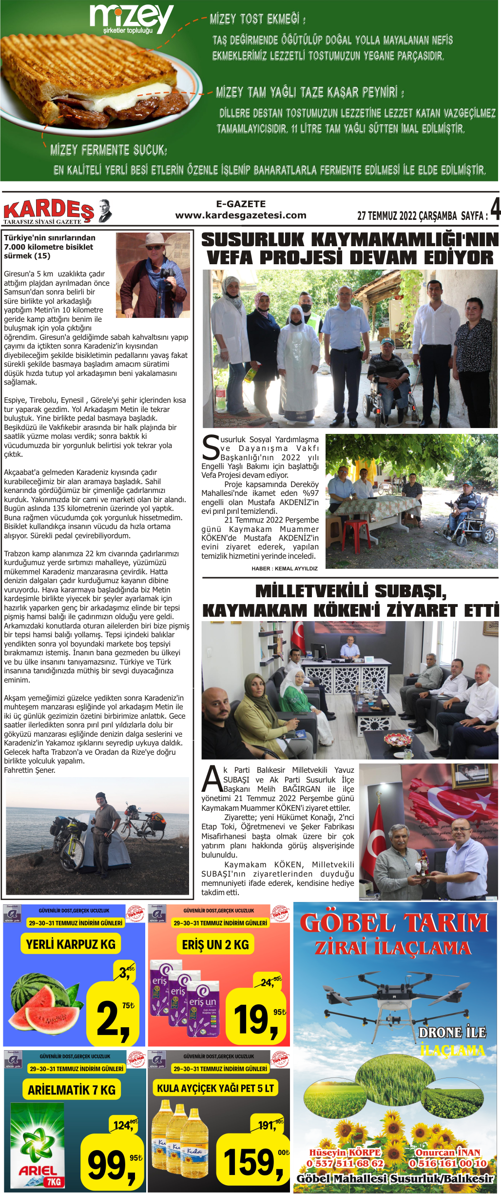 27.07.2022 Tarihli Kardeş Gazetesi Sayfa 4