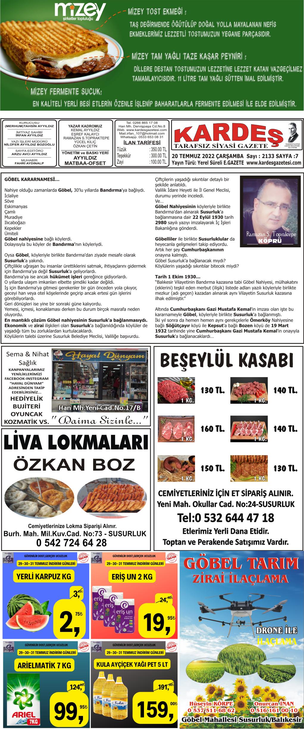 27.07.2022 Tarihli Kardeş Gazetesi Sayfa 7