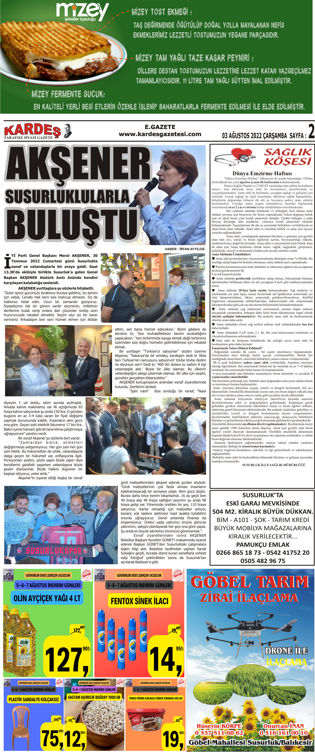 3.08.2022 Tarihli Kardeş Gazetesi Sayfa 2