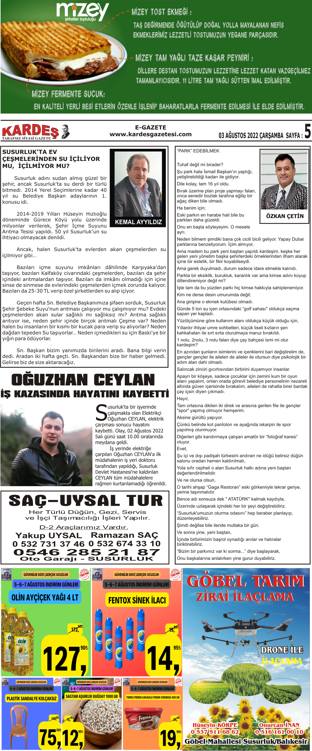 3.08.2022 Tarihli Kardeş Gazetesi Sayfa 5