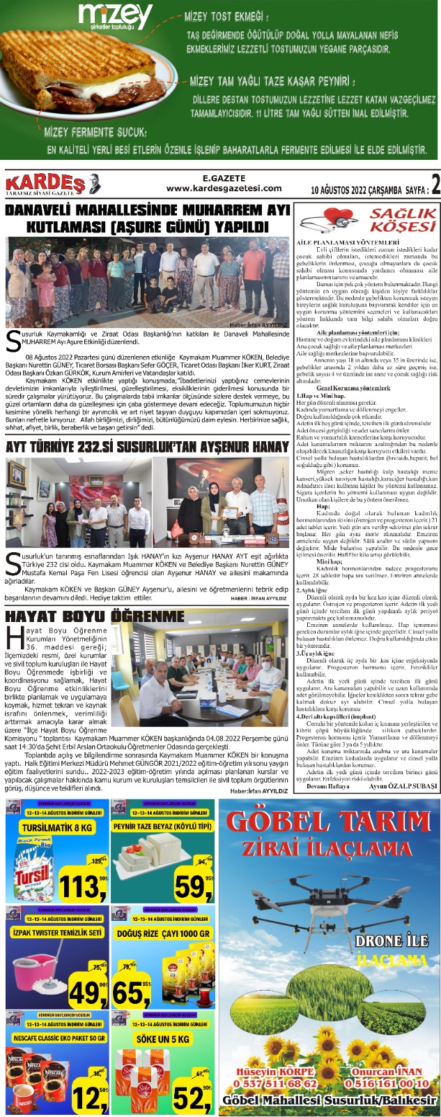 10.08.2022 Tarihli Kardeş Gazetesi Sayfa 2