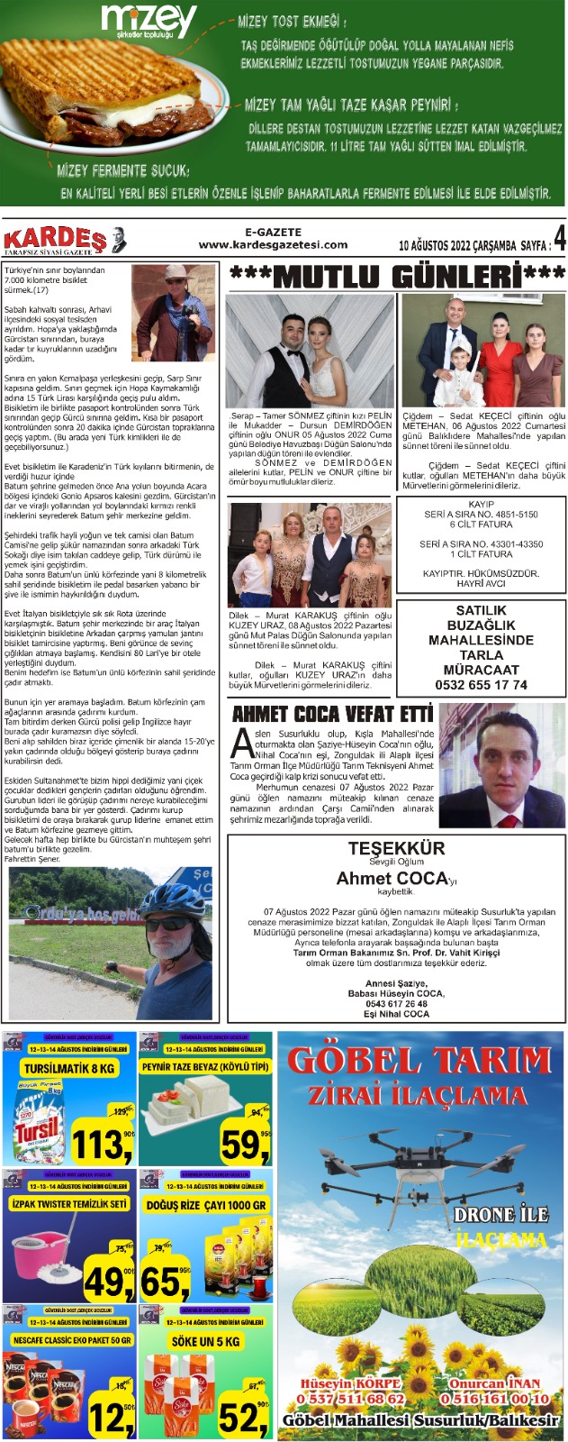 10.08.2022 Tarihli Kardeş Gazetesi Sayfa 4