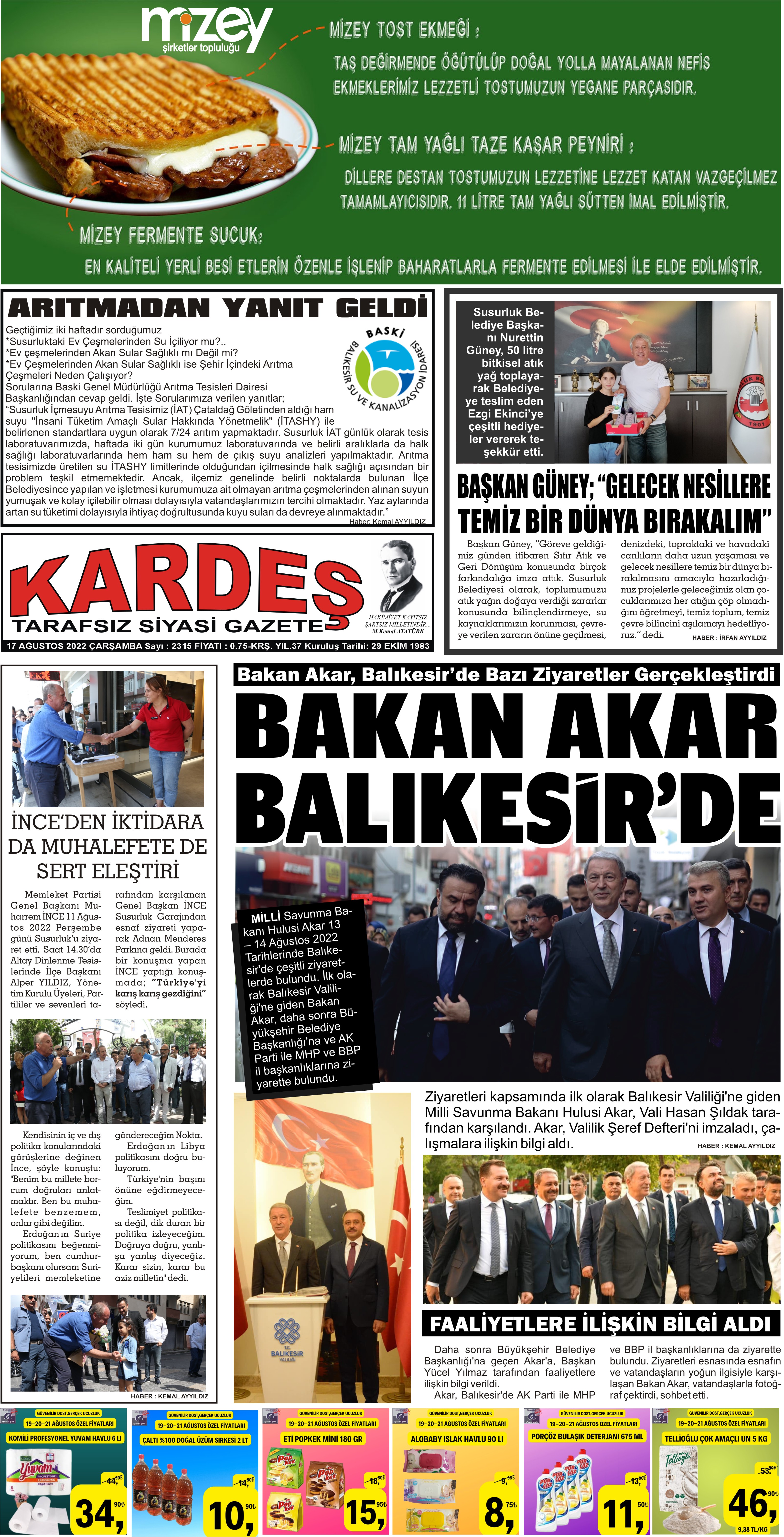17.08.2022 Tarihli Kardeş Gazetesi