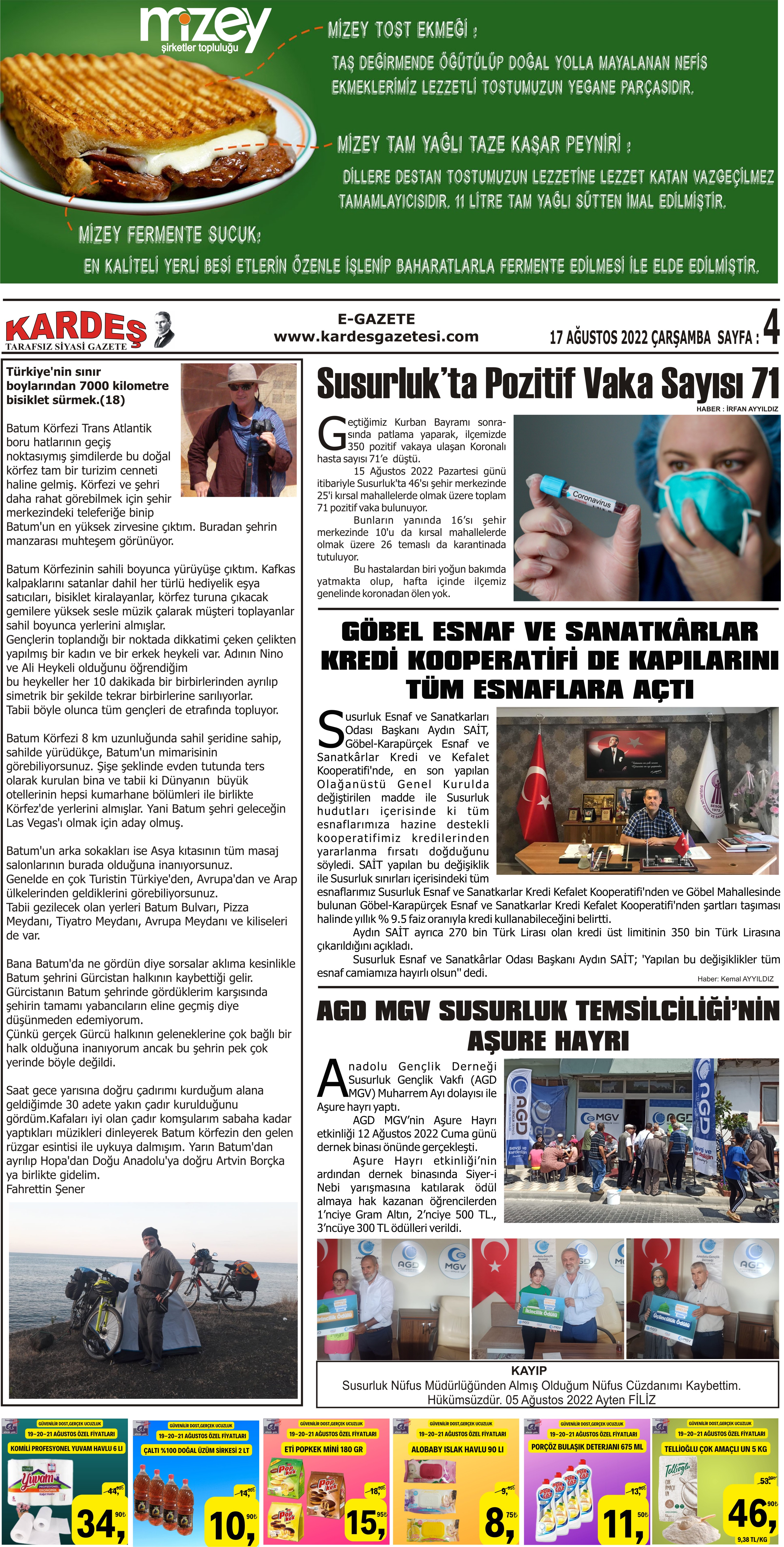 17.08.2022 Tarihli Kardeş Gazetesi Sayfa 4