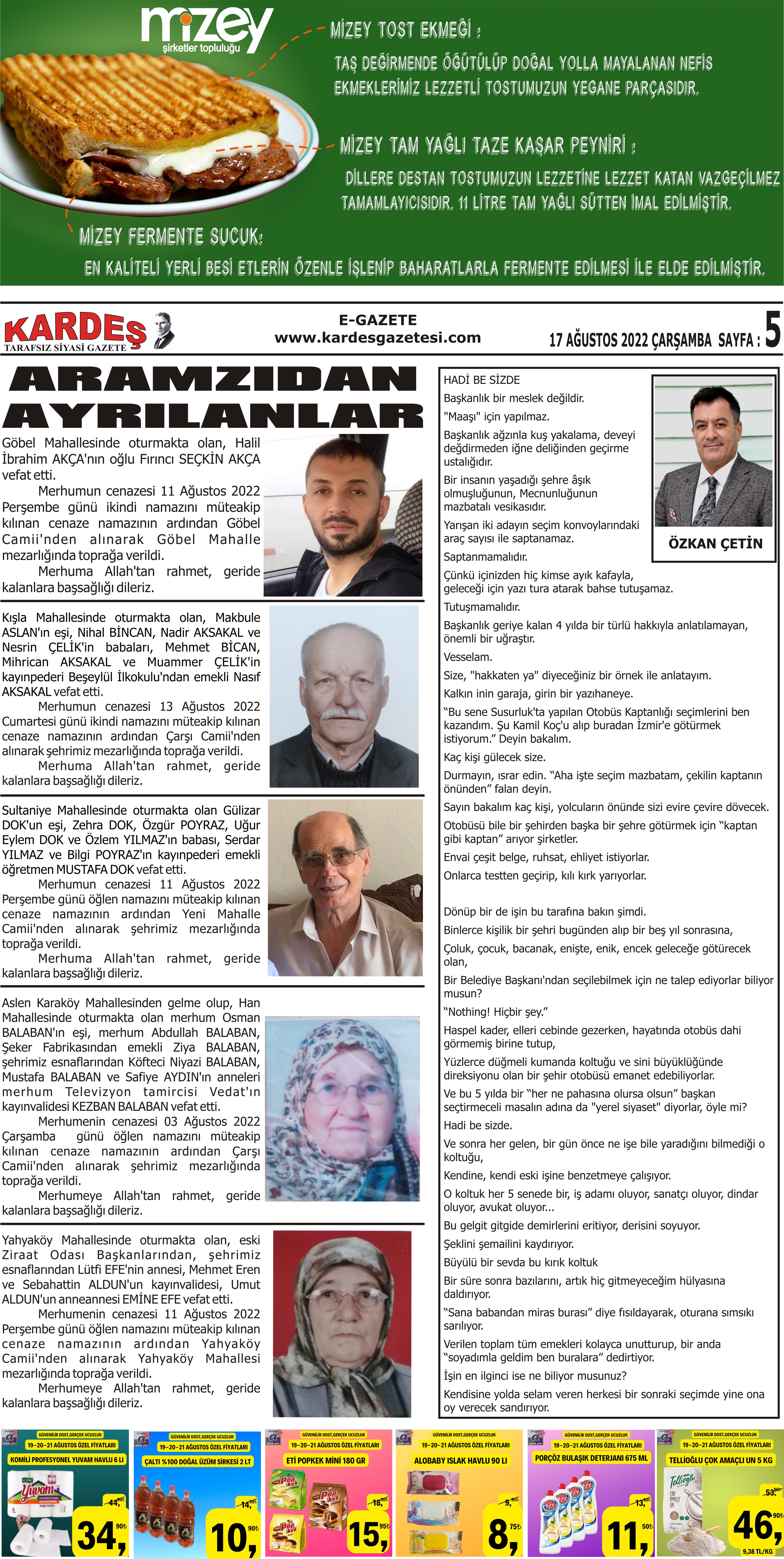 17.08.2022 Tarihli Kardeş Gazetesi Sayfa 5