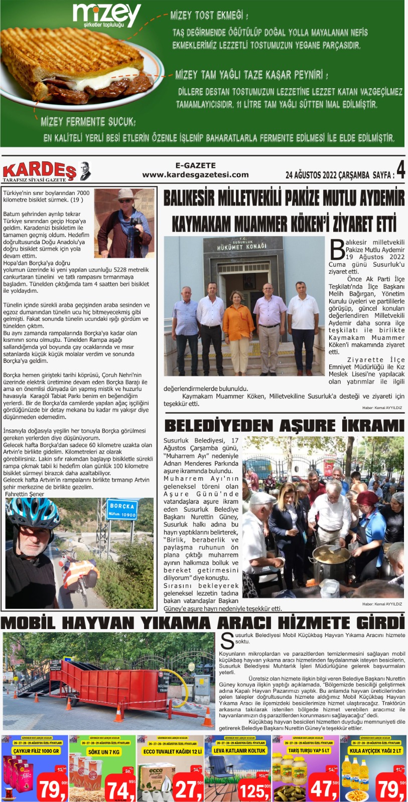 24.08.2022 Tarihli Kardeş Gazetesi Sayfa 4