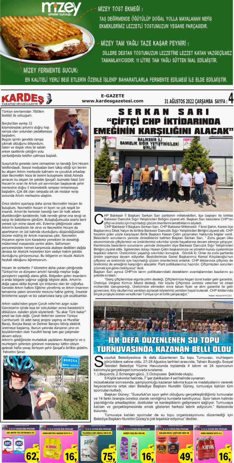 31.08.2022 Tarihli Kardeş Gazetesi Sayfa 4