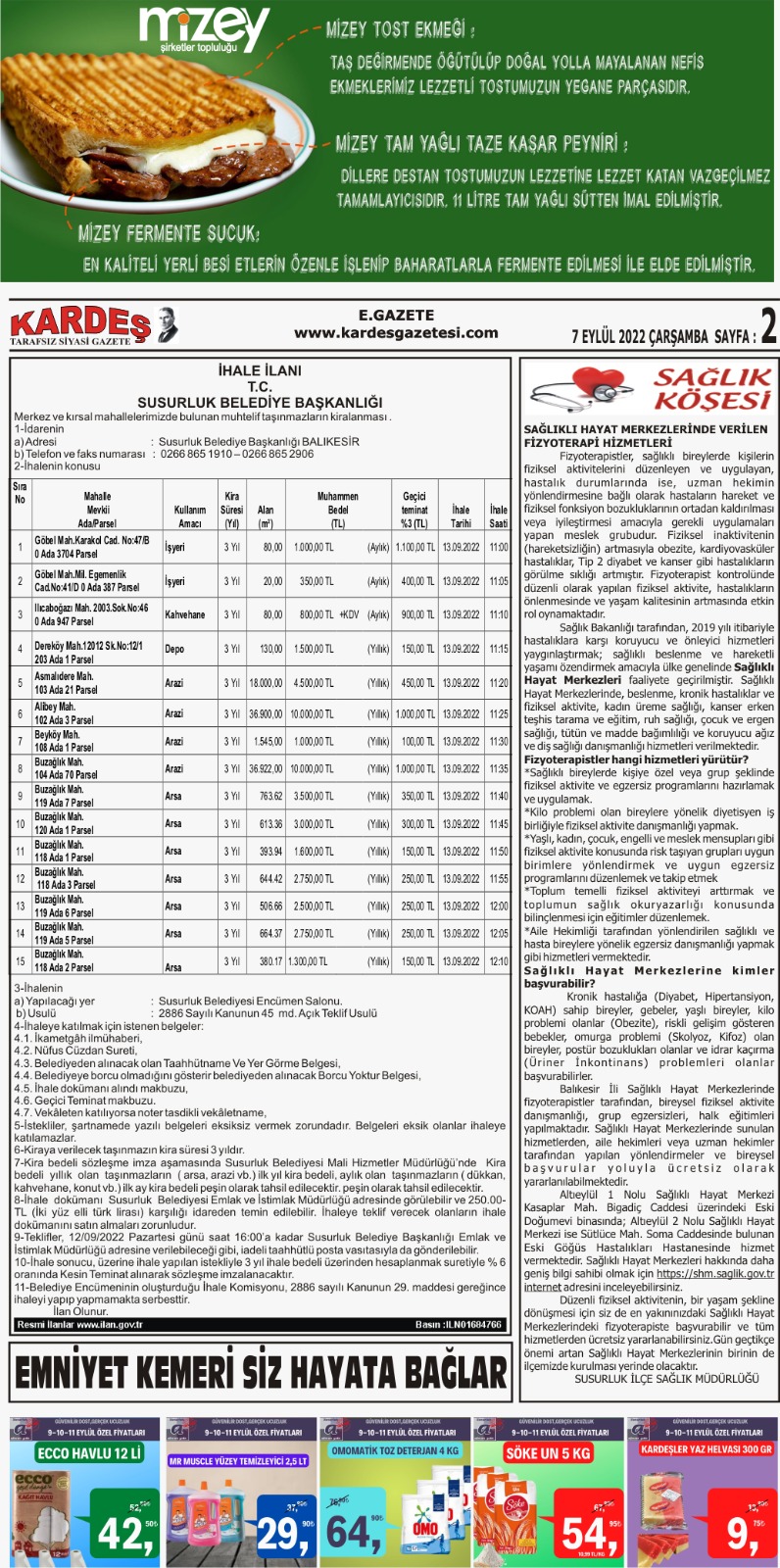 7.09.2022 Tarihli Kardeş Gazetesi Sayfa 2
