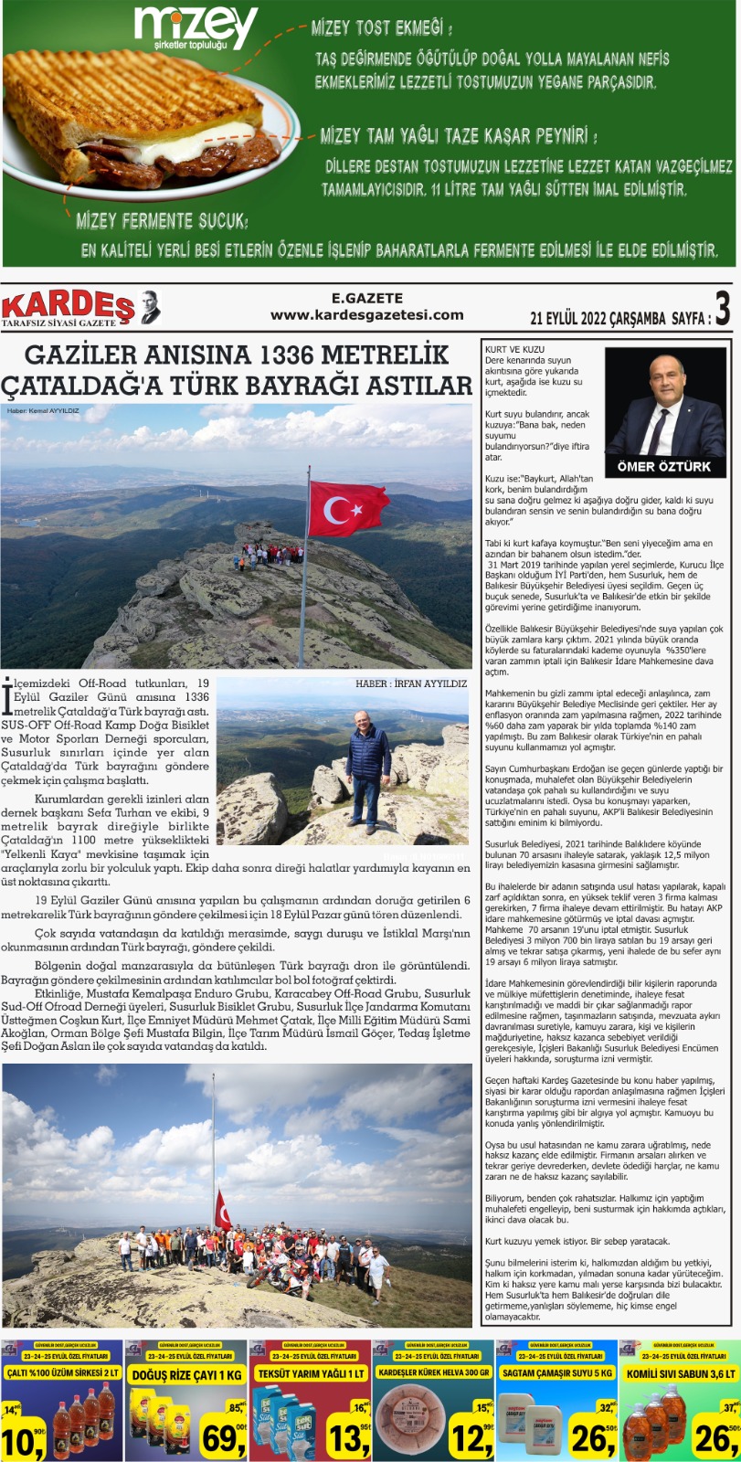 21.09.2022 Tarihli Kardeş Gazetesi Sayfa 3
