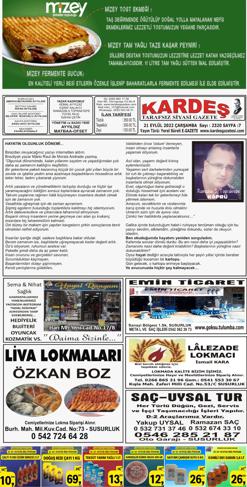 21.09.2022 Tarihli Kardeş Gazetesi Sayfa 7