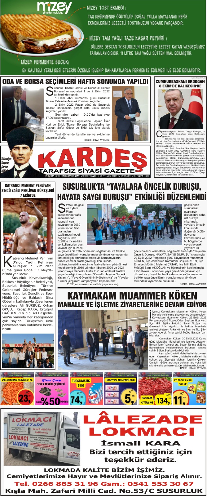 5.10.2022 Tarihli Kardeş Gazetesi