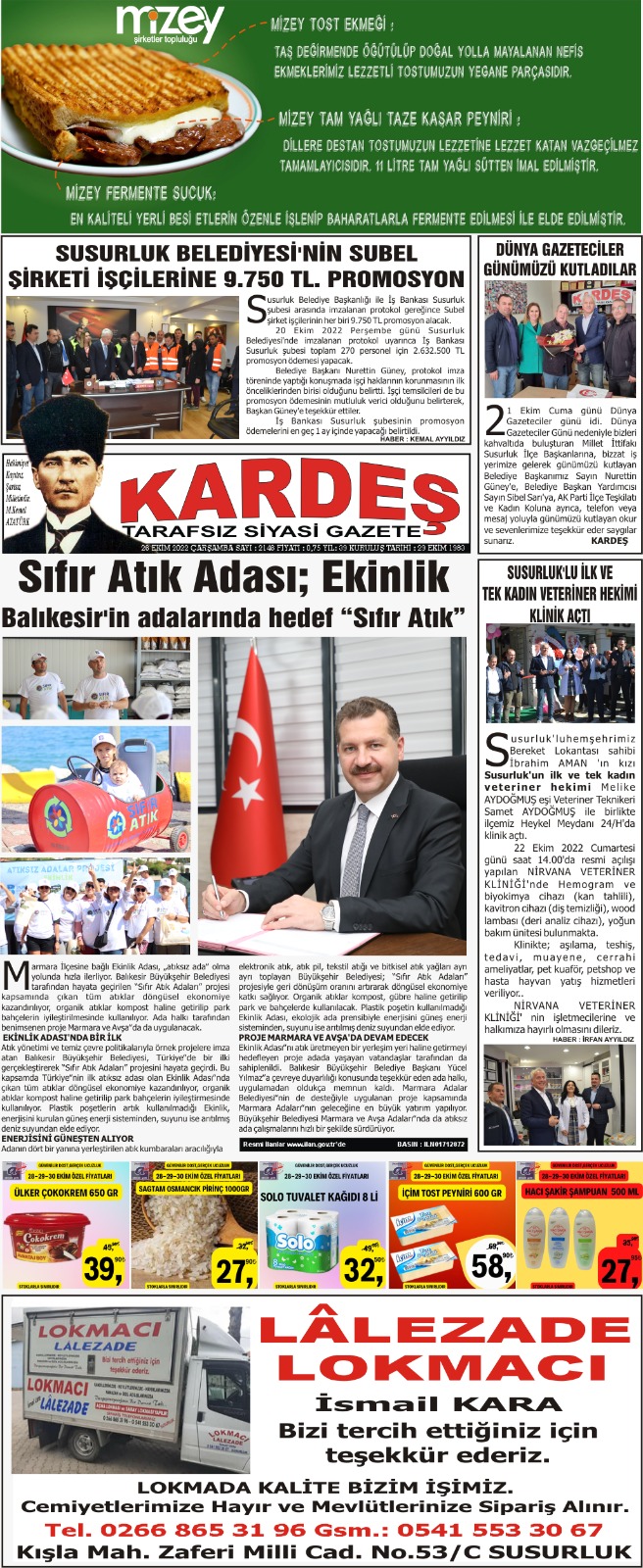 26.10.2022 Tarihli Kardeş Gazetesi