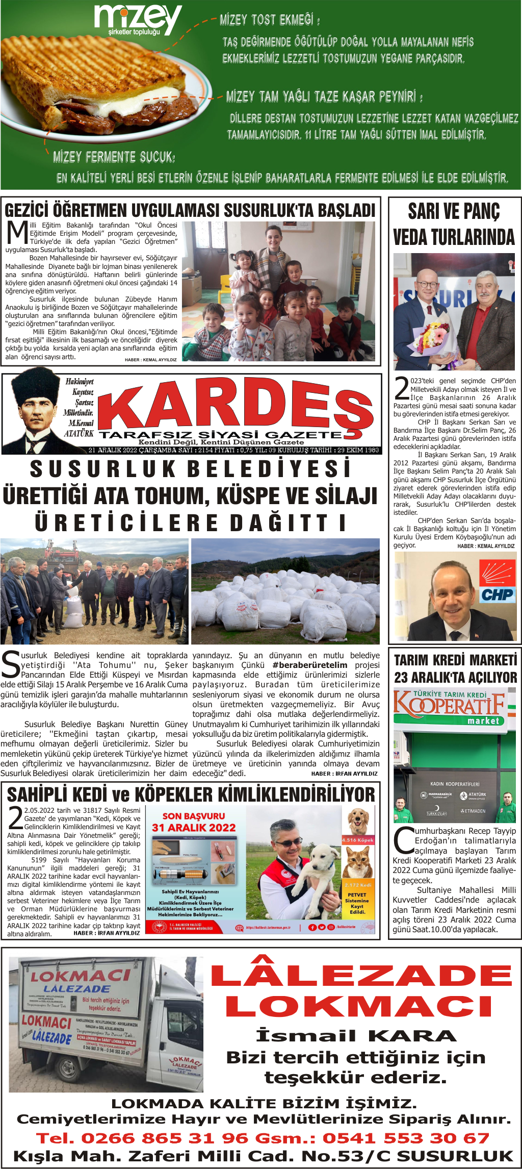 21.12.2022 Tarihli Kardeş Gazetesi