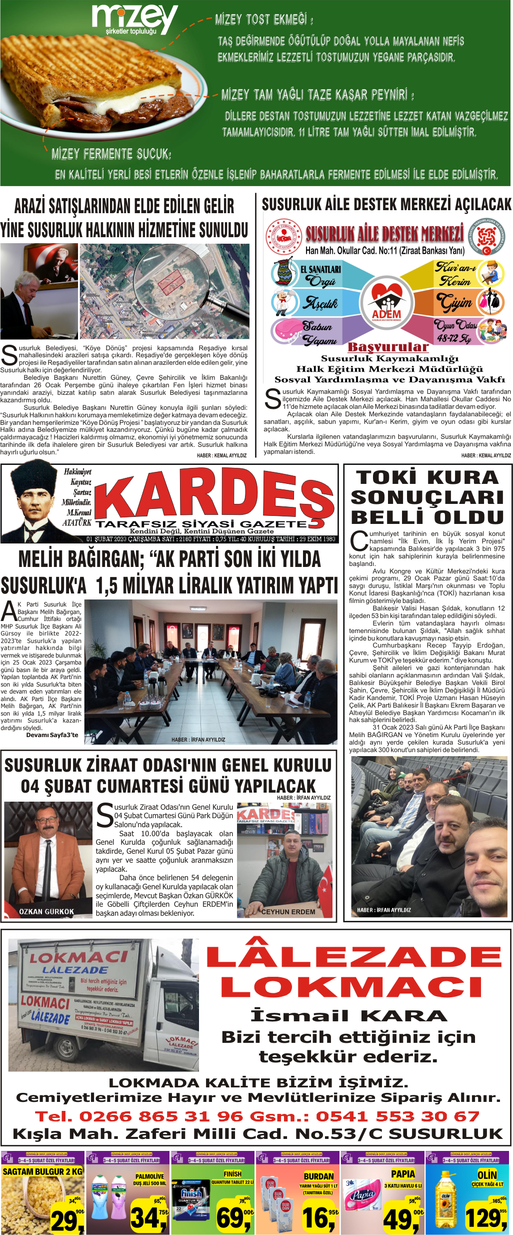 1.02.2023 Tarihli Kardeş Gazetesi