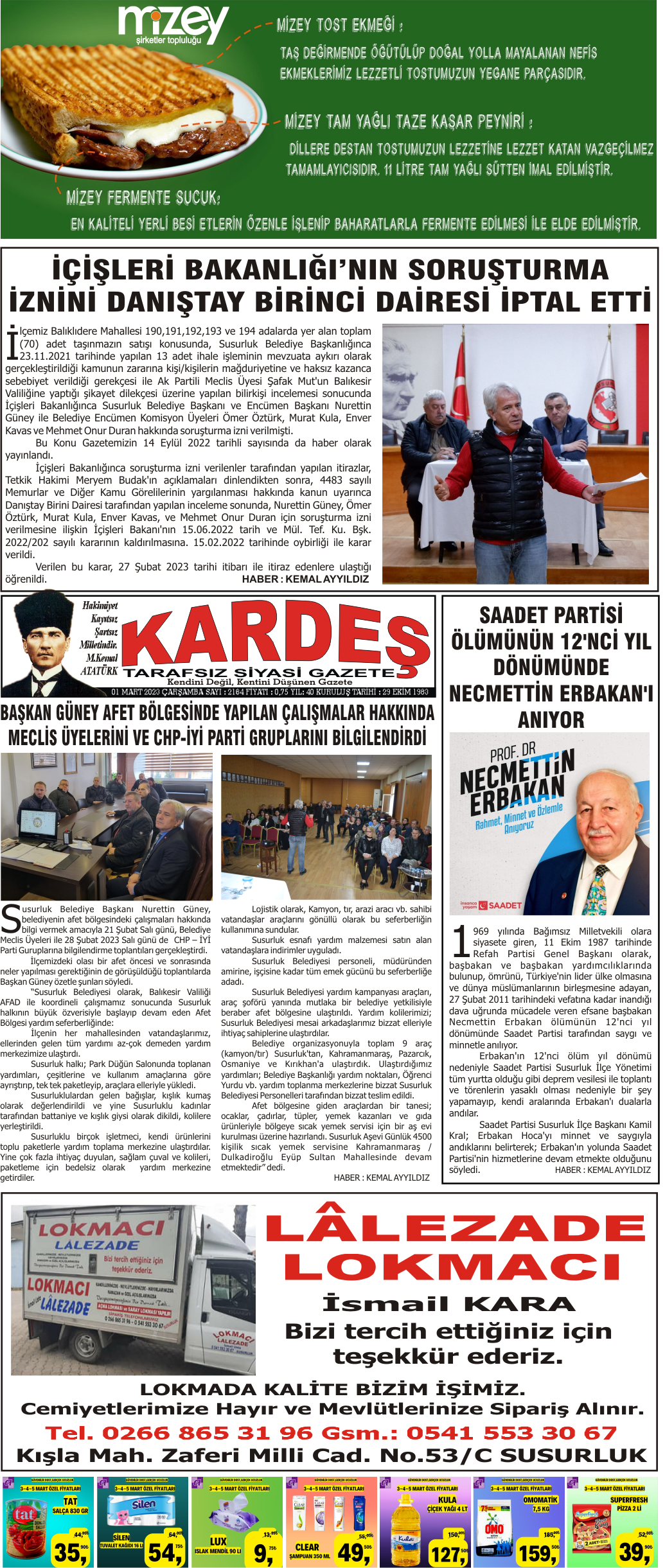 1.03.2023 Tarihli Kardeş Gazetesi