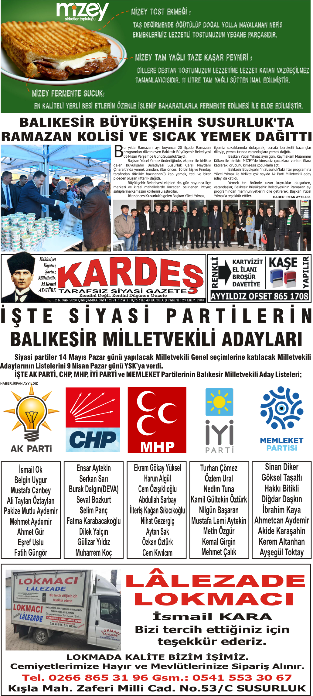 12.04.2023 Tarihli Kardeş Gazetesi