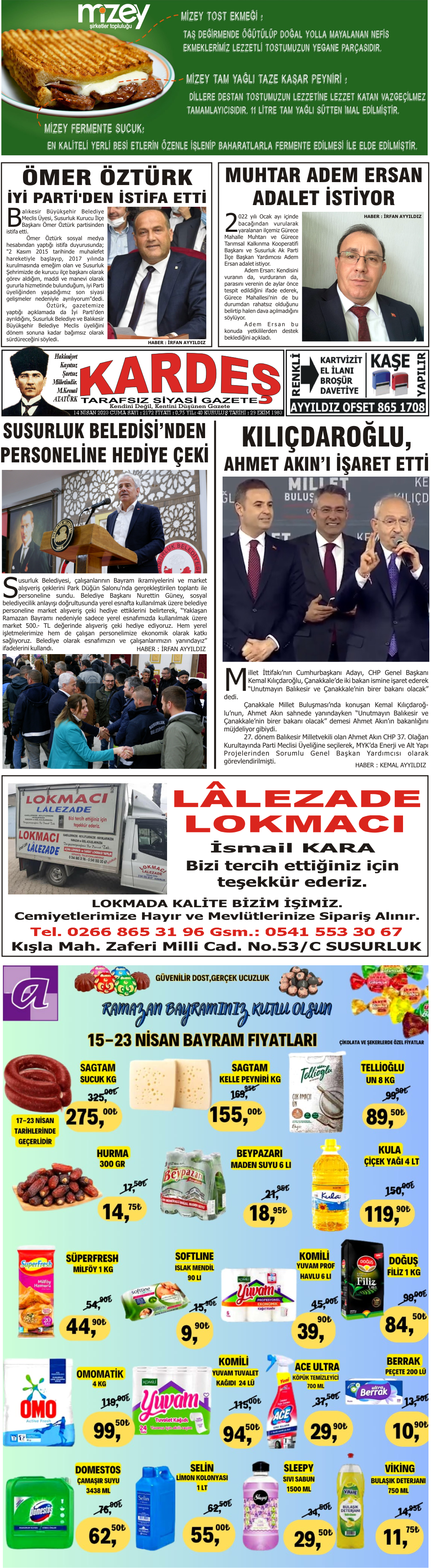 14.04.2023 Tarihli Kardeş Gazetesi