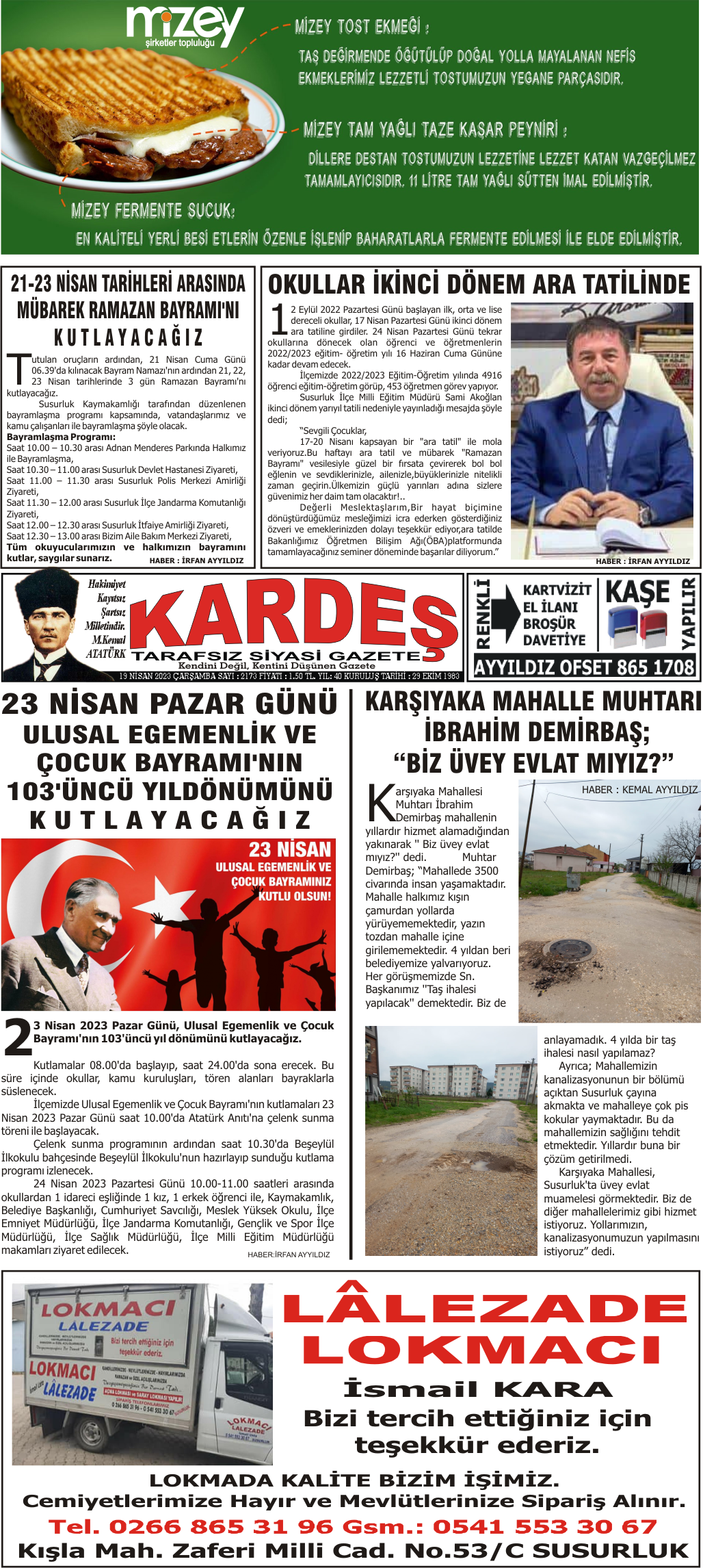 19.04.2023 Tarihli Kardeş Gazetesi