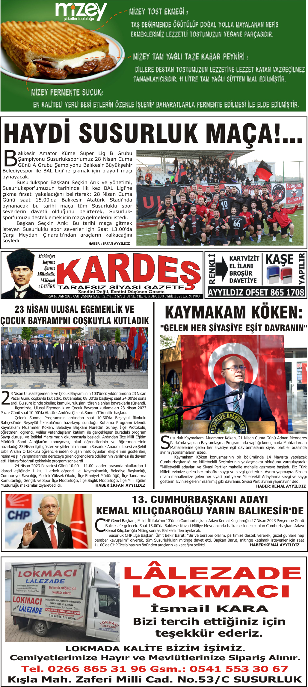 26.04.2023 Tarihli Kardeş Gazetesi