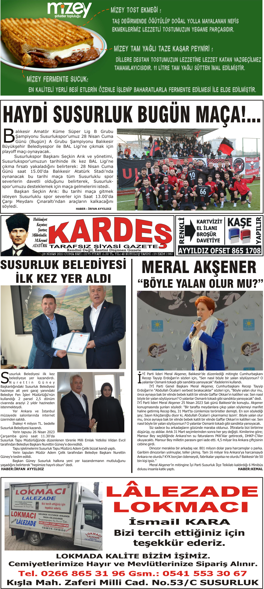 28.04.2023 Tarihli Kardeş Gazetesi