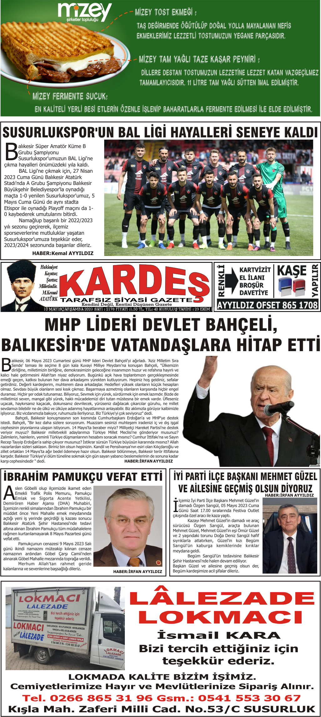 10.05.2023 Tarihli Kardeş Gazetesi