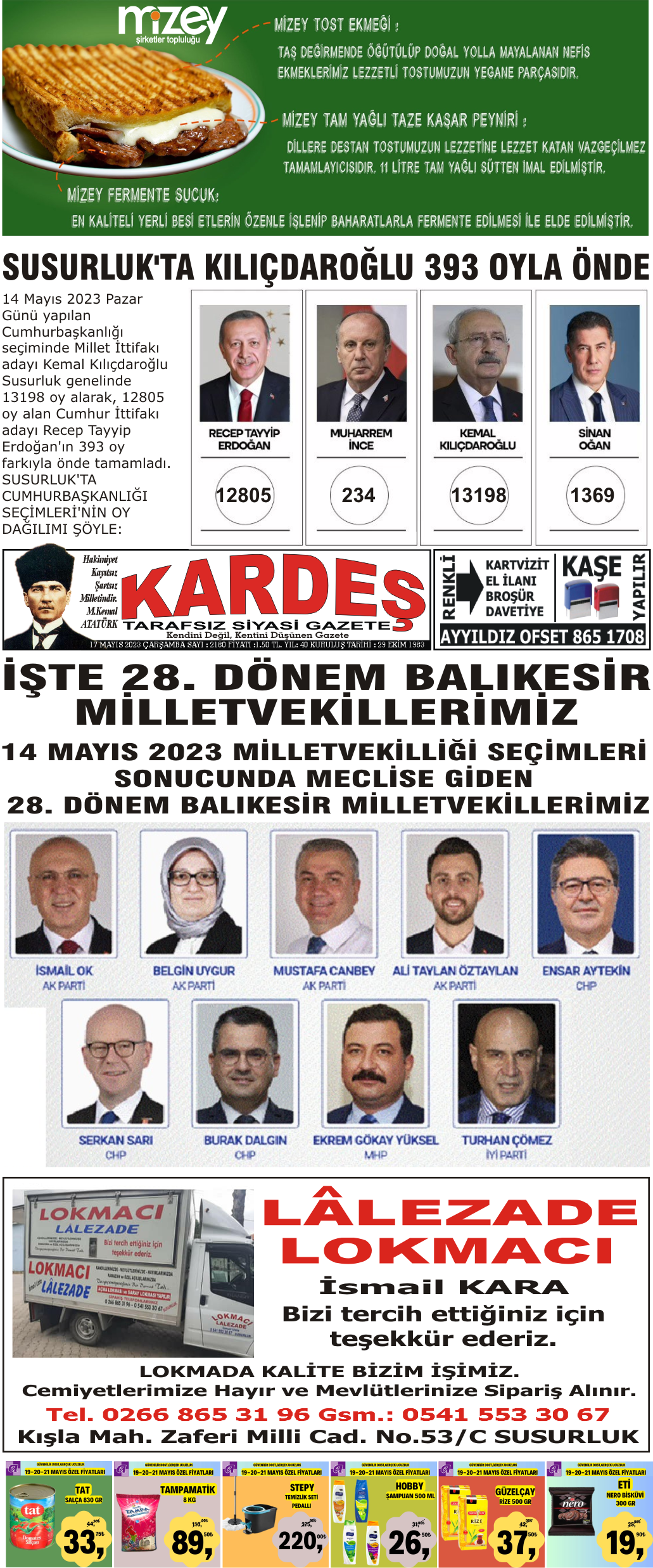 17.05.2023 Tarihli Kardeş Gazetesi
