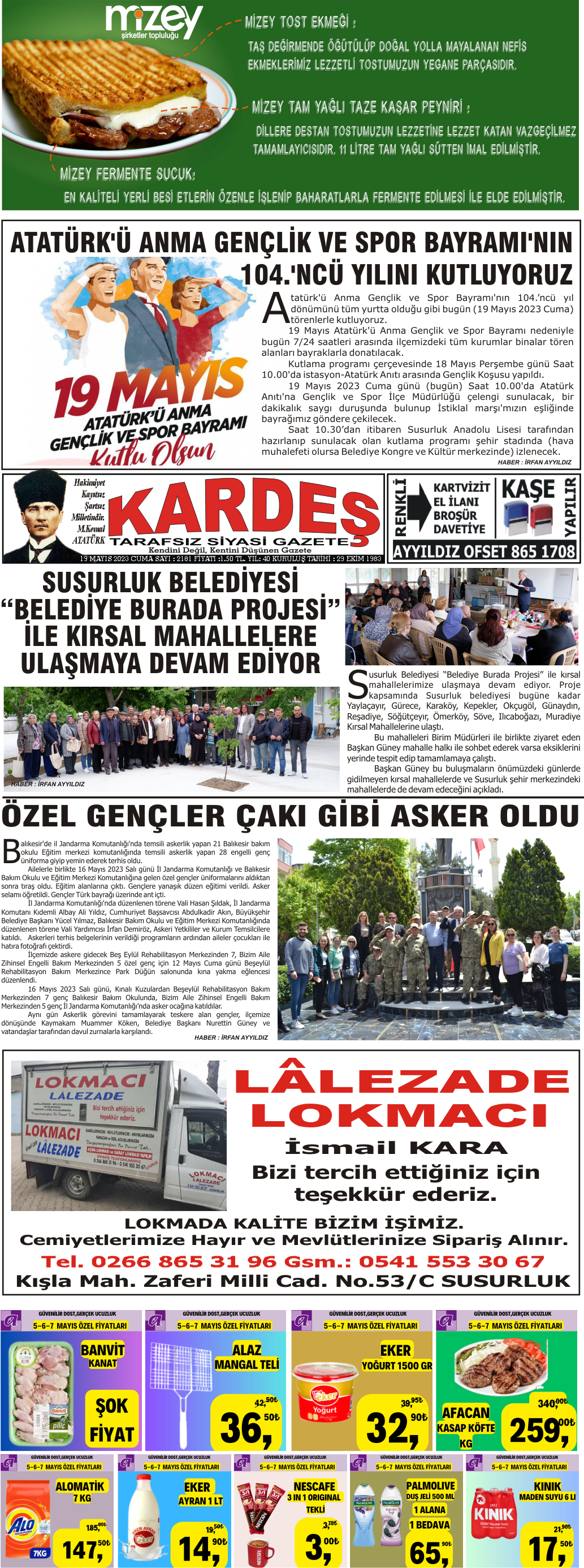 19.05.2023 Tarihli Kardeş Gazetesi