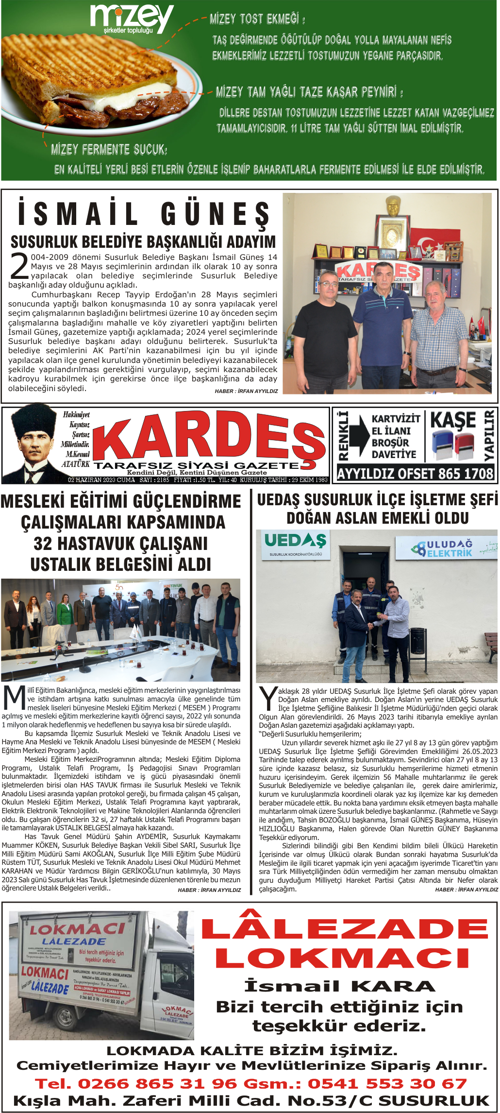 2.06.2023 Tarihli Kardeş Gazetesi