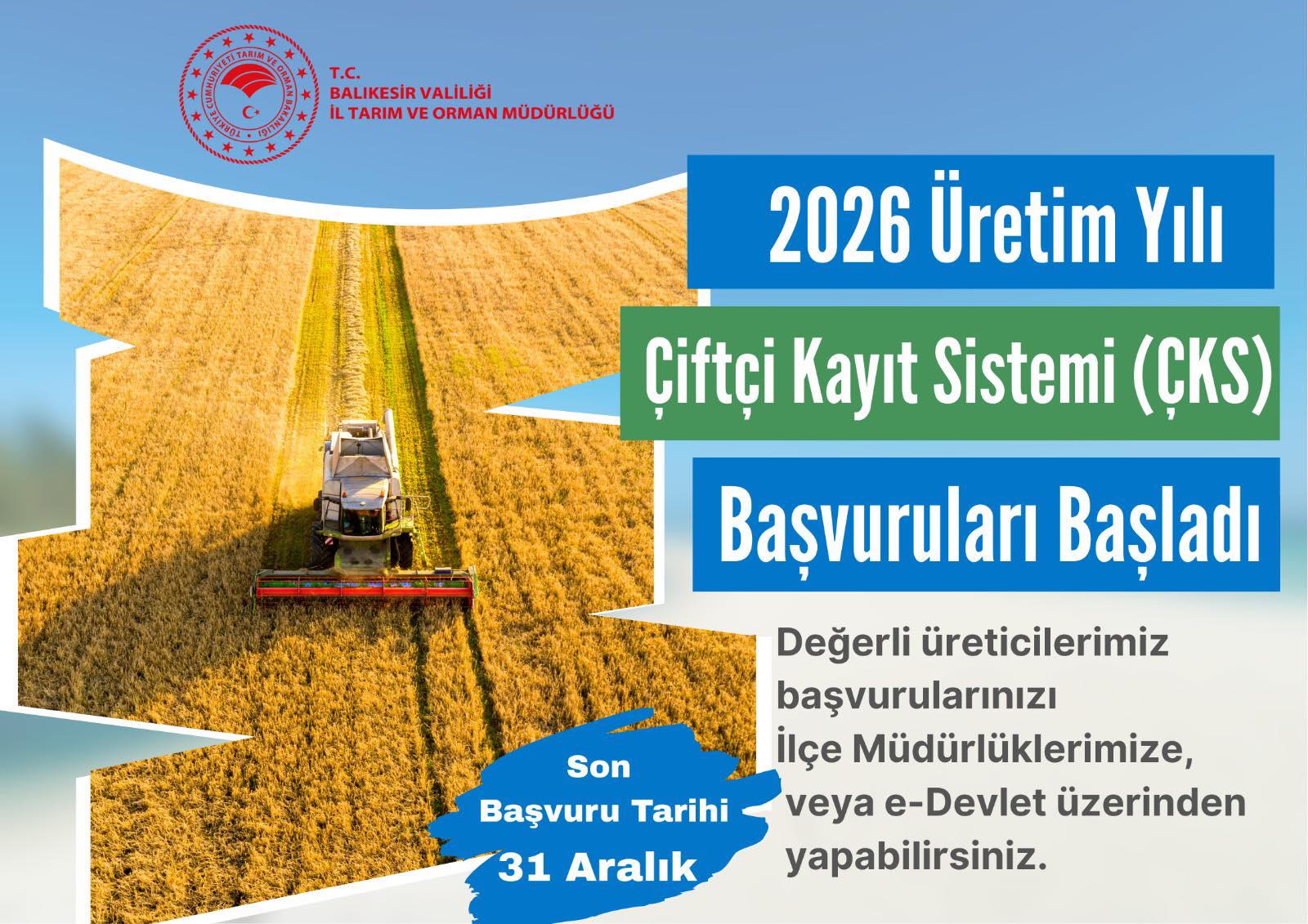 2026 Üretim Yılı ÇKS Başvuruları Başladı